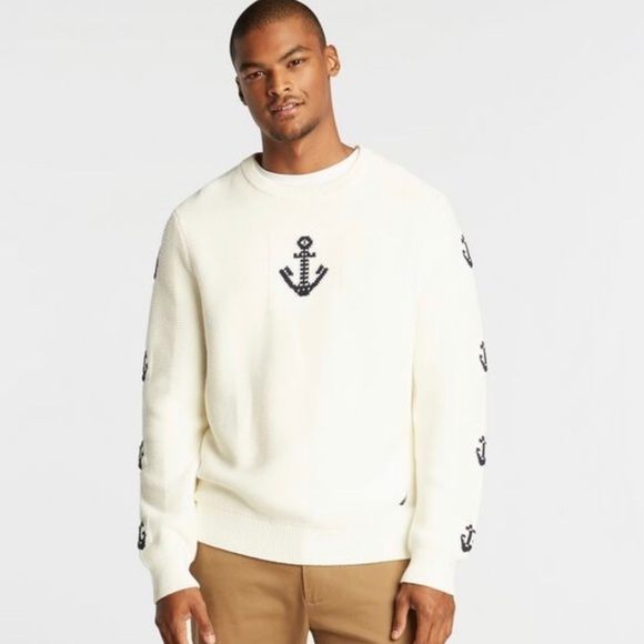 NAUTICA CREWNECK JACQUARD ANCHOR SWEATER SZ M - Picture 1 of 3